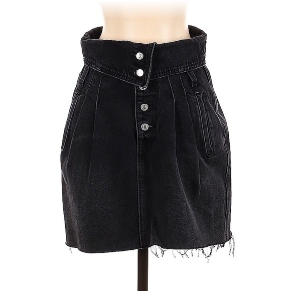 Re/Done 80’s Black Denim Fold-over Waist Skirt Size 26 - Picture 6 of 7